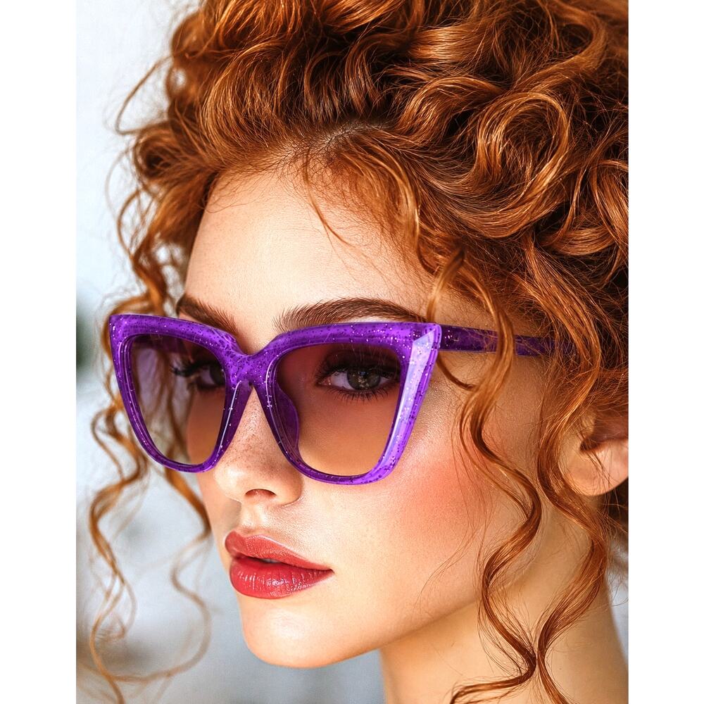Candy Color Glittering Cat Eye Sunglasses - Pretty Purple